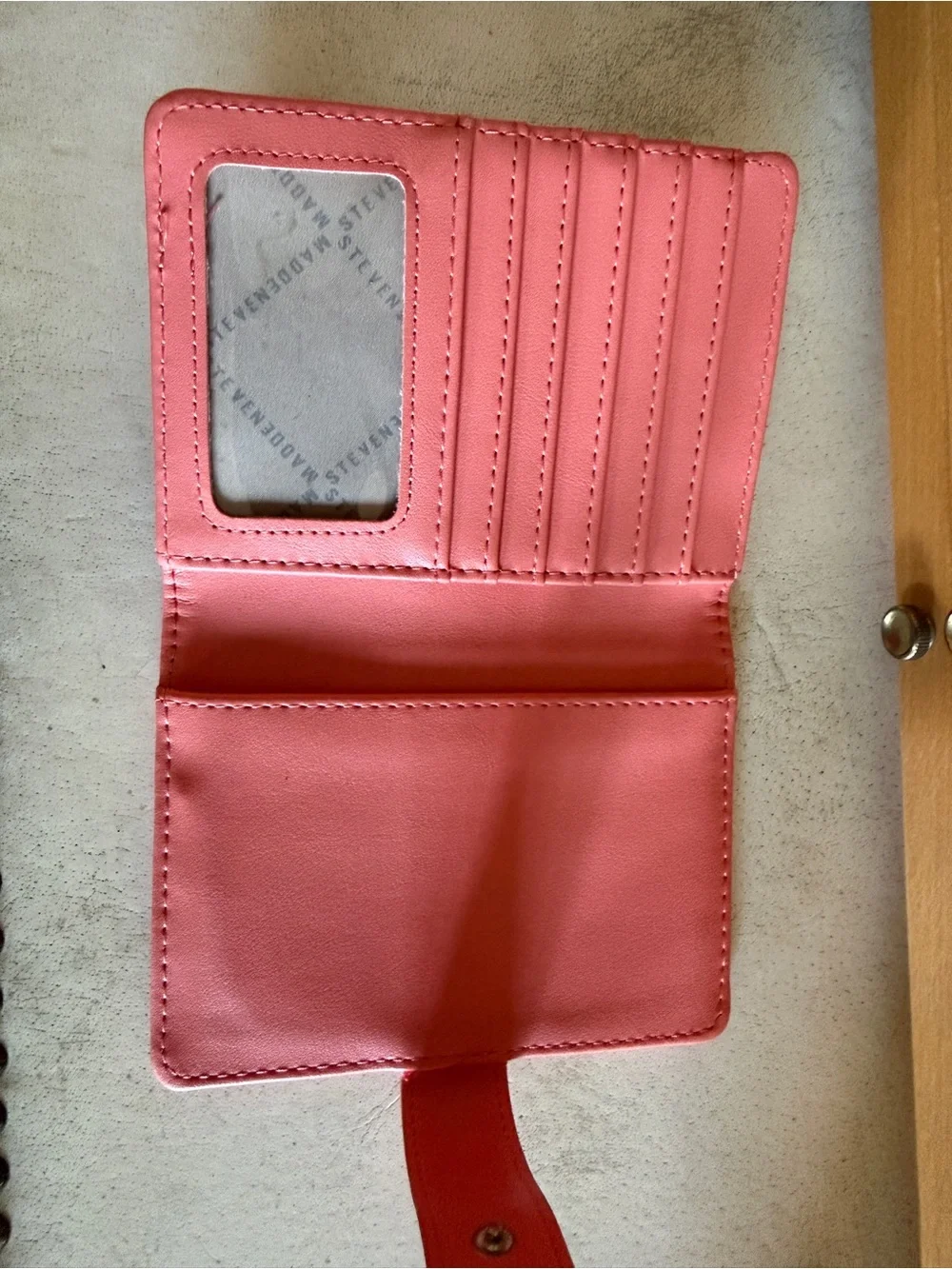 Steve Madden Pink Monogram Snap Wallet Card Holder Faux Leather